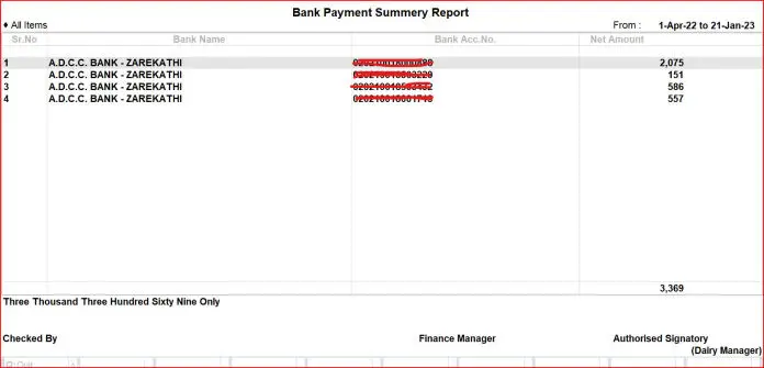 Bank Wise Farmer Payment Report