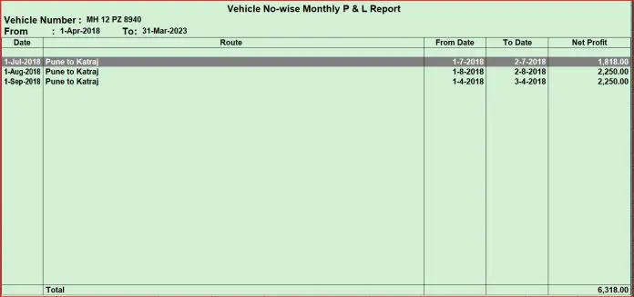 Vehicle-Wise Monthly Profit & Loss Report